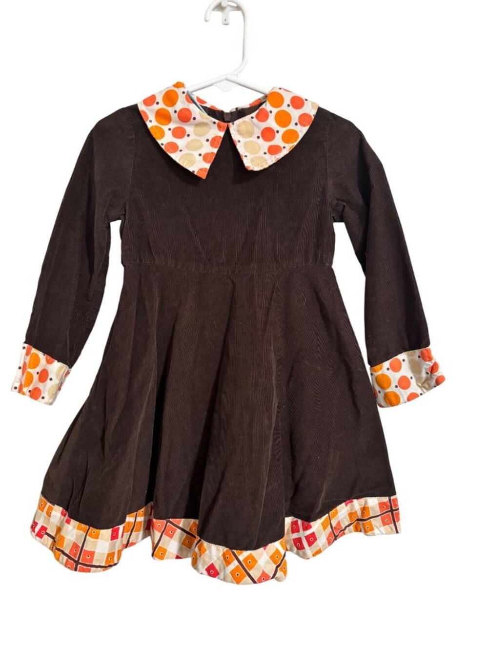Sweet Petunia Girls Brown Corduroy Dress Polka Dot Trim 4T  lightweight